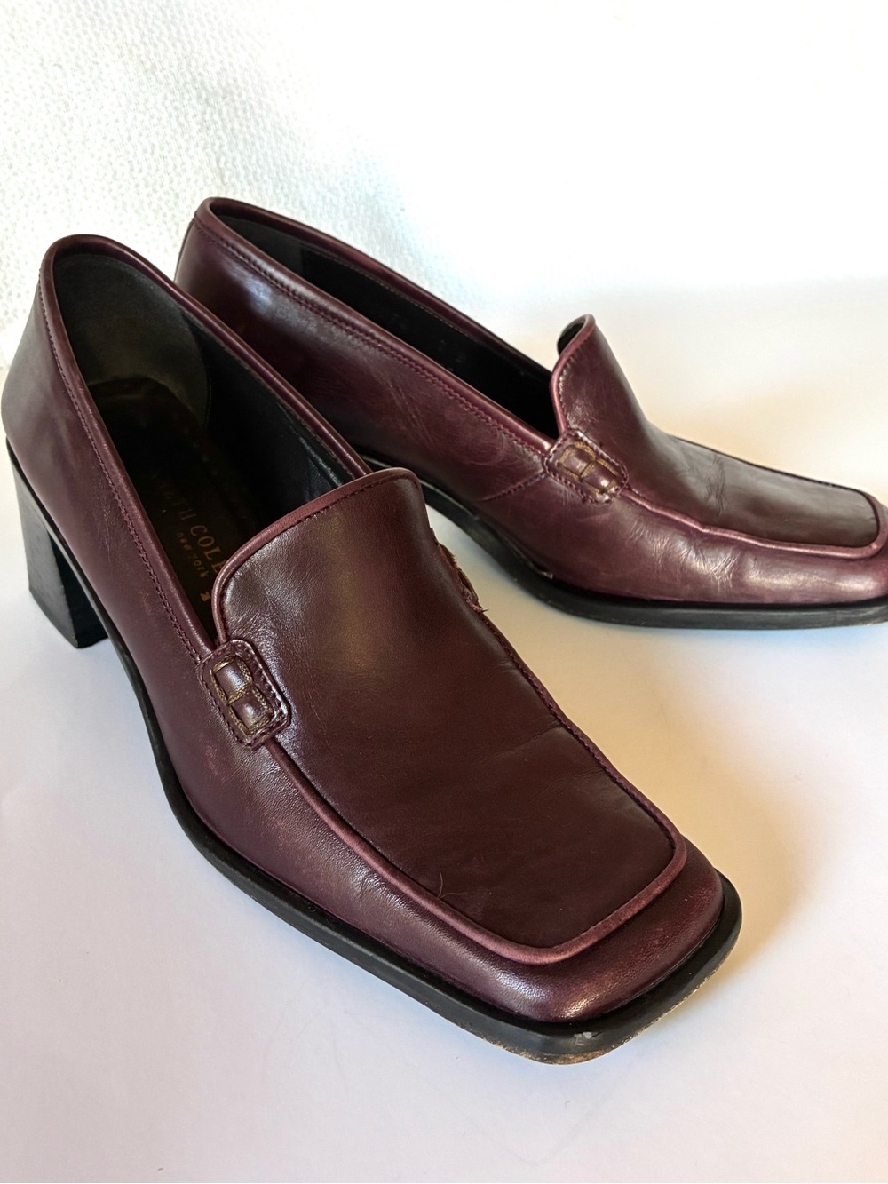 Kenneth Cole New York Women’s 7B Burgundy Leather Heeled Loafers Square Toe
